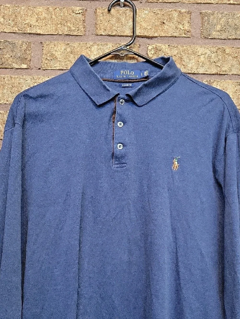 Polo by Ralph Lauren Men's Long-Sleeve Cotton Polo Shirt Navy Blue Size Large